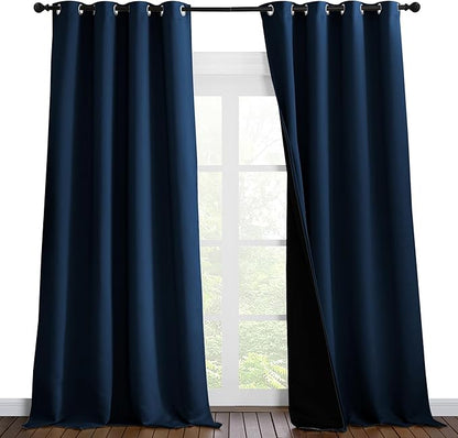 NICETOWN Total Shade Curtains and Draperies, Heavy-Duty Full Light Shading Drapes with Black Liner Backing for Villa/Hall/Dorm Window（Moroccan Blue, Package of 2 Panels, 52" Wide x 95" Long