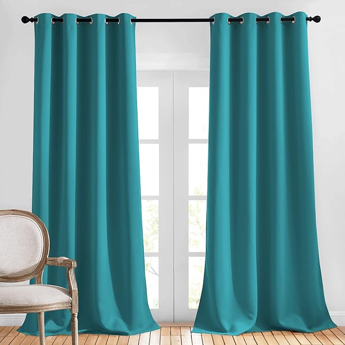 NICETOWN Room Darkening Curtains 108 inch Length - Grommet Thermal Insulated Window Treatments Solid Panels for Living Room/Bedroom/Villa, Peacock Teal, W52 x L108, 1 Pair