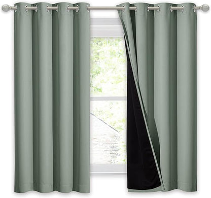 NICETOWN Greyish Green 100% Blackout Lined Curtain, 2 Thick Layers Completely Blackout Window Treatment Thermal Insulated Drape for Kitchen/Bedroom (1 PC, 52" Width x 63" Length Each Panel)