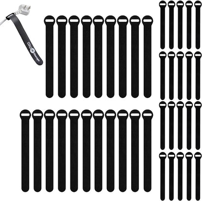 Self-Gripping Cable Ties by Wrap-It Storage, Black, 40 Pack (5 Inch and 8 Inch Straps) – Reusable Hook and Loop Cord Organizer Cable Ties for Cord Management and Desk or Office Organization