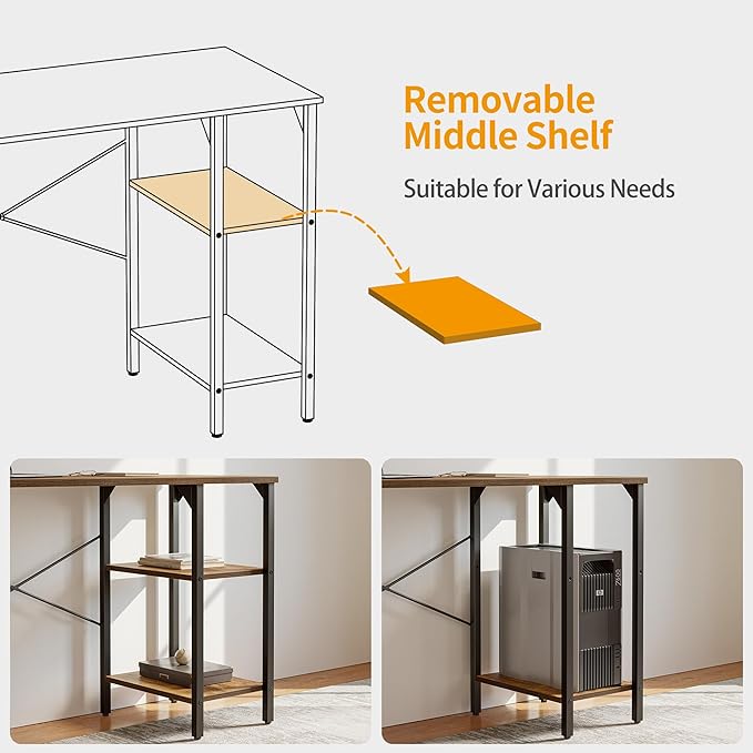 CubiCubi Small Computer Desk, 35 Inch Home Office Desk with 2 Storage Shelves on Left or Right Side, Study Writing Desk with Storage Board, Rustic Brown