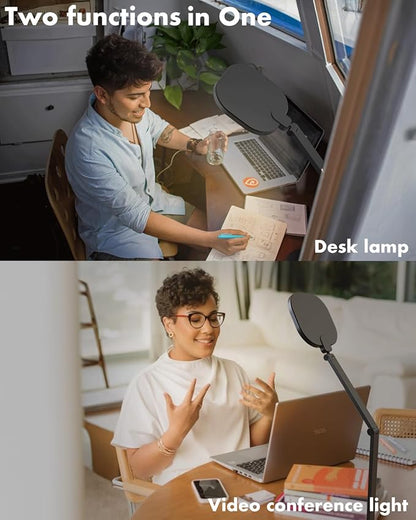 LED Desk Lamp for Home Office, 15W Computer Zoom Lighting with Swing Arm, Memory & Timer Function, Dimmable Desktop Ring Light for Video Calls, Conference, Reading, Streaming, Podcasting