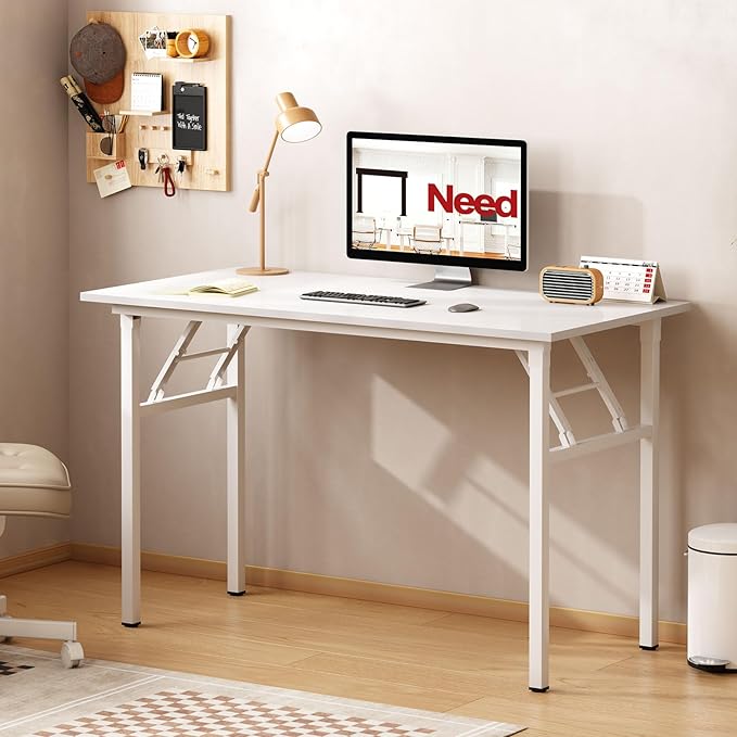 Need Folding Desk for Home Office 39-3/8" Length Modern Folding Table Computer Desk No Install Needed White Color Desktop White Frame AC5DW(100 * 60)