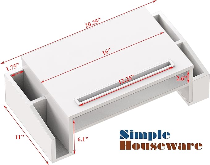 Simple Houseware Desk Monitor Stand Riser with Adjustable Organizer Tray, White