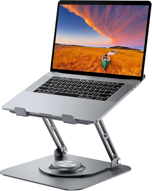 Laptop Stand for Desk, Adjustable Computer Stand with 360° Rotating Base, Ergonomic Laptop Riser for Collaborative Work, Foldable & Portable Laptop Stand, fits for All 10-16" Laptops