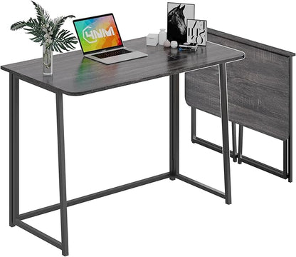 4NM 39.4" Small Folding Desk, Simple Assembly Computer Desk Home Office Desk Study Writing Table for Small Space Offices - Gray and Black