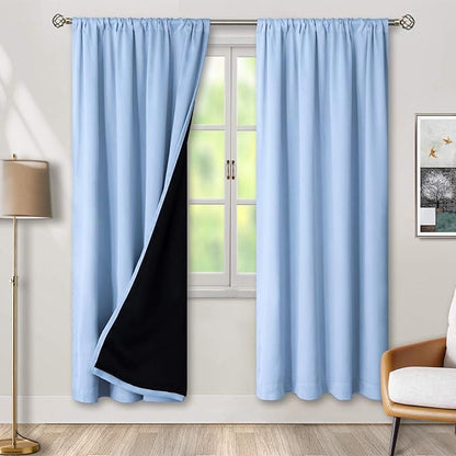 BGment Blackout Curtains for Bedroom 72 Inch Length, Rod Pocket 100% Blackout Curtains with Thermal Liner Darkening Curtains for Living Room, Each Window Curtains 2 Panels, 42 x 72 Inch, Spa Blue