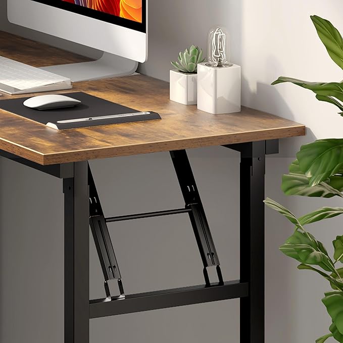 Need Office Computer Desk - 47.2L Sturdy and Heavy Duty Folding Laptop Table,Writing Table/Home Office Desk/Sewing Table,No Assembly Required,Rustic Brown AC5FB(120 * 60)