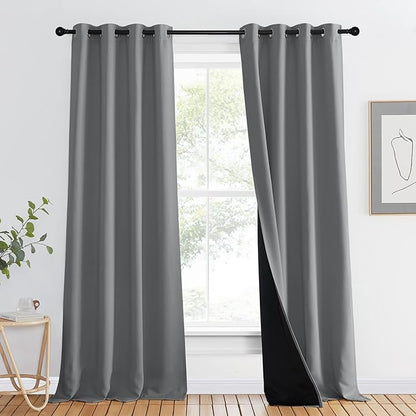 NICETOWN Full Shade Curtain Panel, Energy Smart & Noise Blocking Out Blackout Drape for Dining Room Window, Thermal Insulated Guest Room Lined Window Dressing(Silver Gray, 46 x 90 inch)