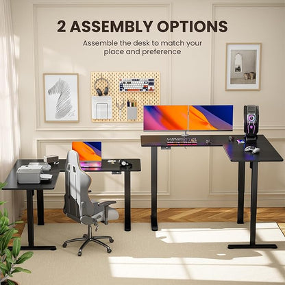 ErGear 63" Dual Motor L Shaped Standing Desk, 28"-46" Electric Height Adjustable, 2 Assembly Options to Fit Room Corner, Suitable for Sitting or Standing Up for Working or Gaming from Home, Black