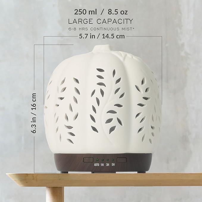 Earnest Living Essential Oil Diffuser Ceramic Diffuser for Halloween Fall Autumn Pumpkin 250ml Timers Night Lights and Auto Off Home Office Humidifier Aromatherapy Diffusers for Essential Oils