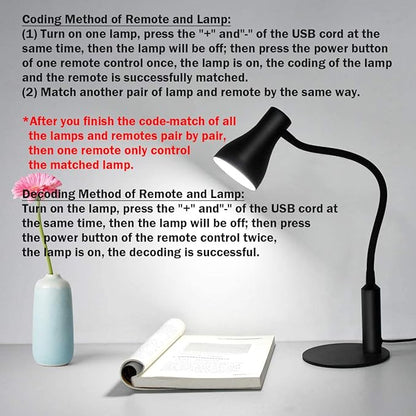 LED Desk Lamp, 3 Lighting Modes and 6 Brightness Levels, 10W Flexible Gooseneck Table Lamp for Living Room and Study, Remote Control with Timing Function, AC Adapter Included (Black)