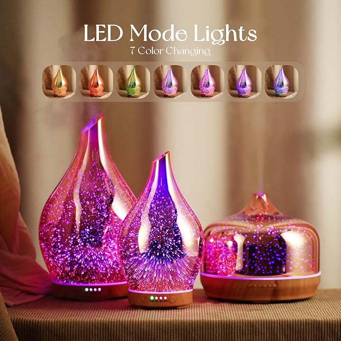 Porseme Essential Oil Diffuser 3D Firework Glass Aromatherapy Ultrasonic Humidifier Rose Gold, Auto Shut-Off, Timer Setting, BPA Free, Aroma Decoration for Home, Office, Gym, Spa, Premium Gift 100ml