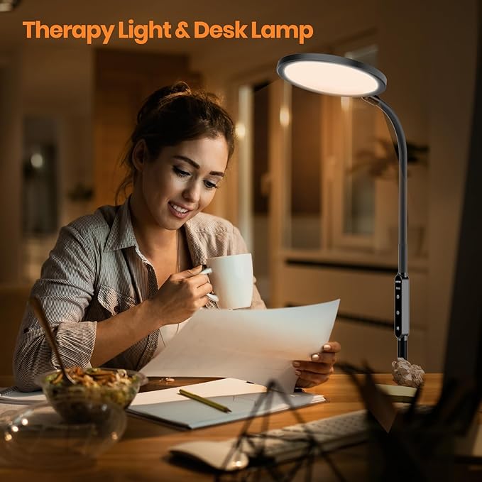 LASTAR Light Therapy Lamp 10000 Lux with Remote Control & Touch, Sunlight Lamp, Sun Lamp with 360° Flexible Gooseneck/4 Colors/5 Brightness/Timer/Memory