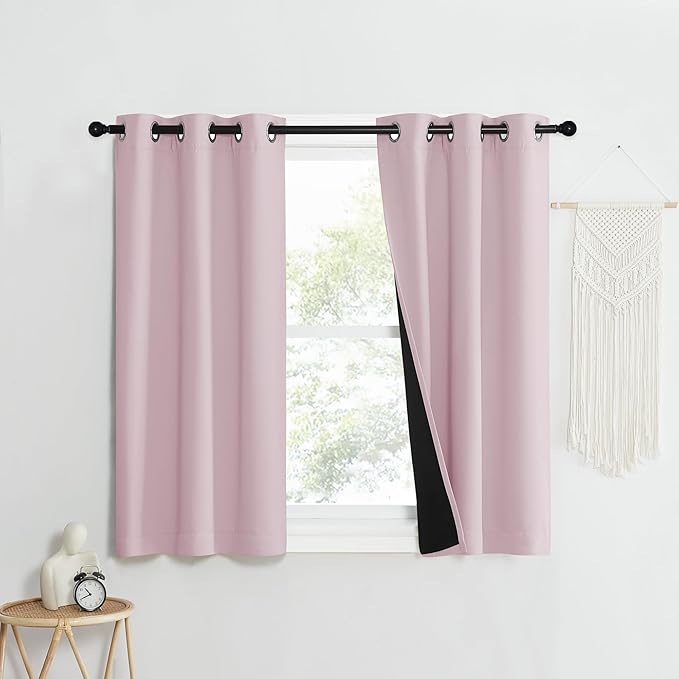 NICETOWN 100% Blackout Window Curtain Panels, Heat and Cold Blocking Drapes with Black Liner for Nursery, 40" Thermal Insulated Draperies (Lavender Pink, 2 Pieces, 37" Wide Each Panel)