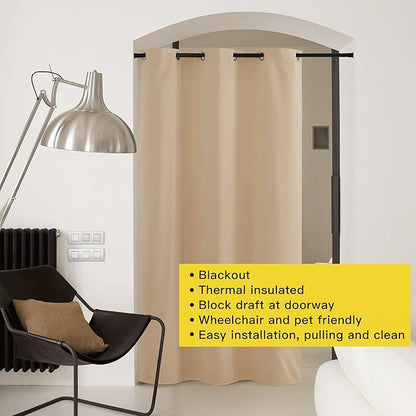 NICETOWN Closet Curtain for Bedroom Door, Faux Folding Accordion Doors, Blackout Noise Reducing Room Divider for Doorway Laundry Room Bifold Door (1 Panel, 5ft Wide x 9ft Long, Biscotti Beige)