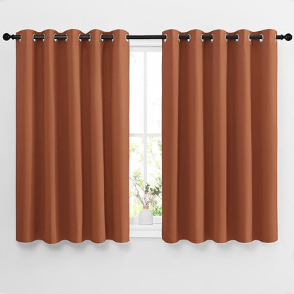 NICETOWN Half Window Curtains for Bedroom - Grommet Modern Thermal Insulated Blackout Window Treatments Sound Reducing for Nursery/Kitchen, Burnt Orange, W66 x L54, Set of 2