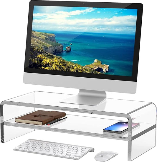 Acrylic Monitor Stand,2 Tiers Computer Monitor Riser(18x8x5.5 inches),Computer Stand/Monitor Riser for Office,School,Home,Laptop Stand Desktop Stand for Keyboard Storage&Printer TV Screen