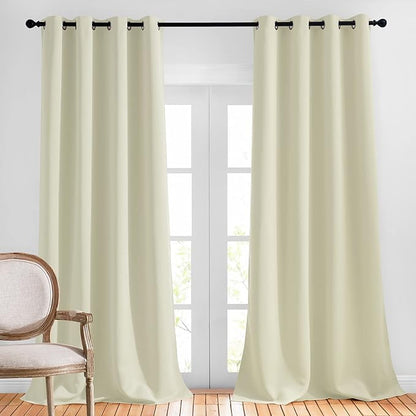 NICETOWN Bedroom Room Darkening Curtains - Triple Weave Grommet Top Thermal Insulated Solid Energy Saving Panels/Drapes for Villa/Hall, Beige, 1 Pair, 52 inches by 95 Inch