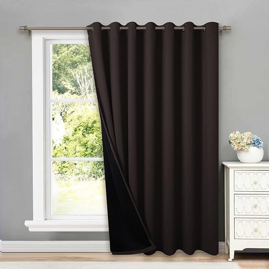 NICETOWN Extra Wide Patio Door Curtain, Super Heavy-Duty Thermal Sliding Glass Door Lined Drape, Privacy Assured 100% Blackout Window Treatment(Brown, 1 Panel, 100 inches W x 95 inches L)