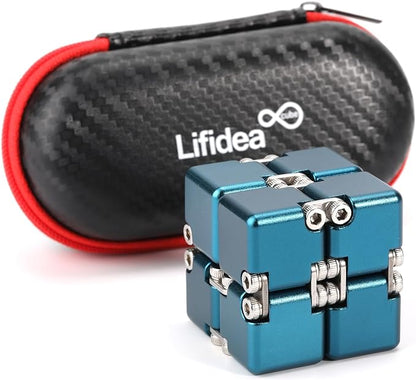 Aluminum Alloy Metal Infinity Cube Fidget Cube (6 Colors) Handheld Fidget Toy Desk Toy with Cool Case Infinity Magic Cube Relieve Stress Anxiety ADHD OCD for Kids and Adults (Blue)