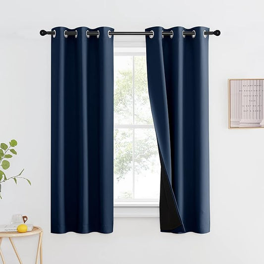 NICETOWN 100% Blackout Curtain Panel, Thermal Insulated Black Liner Curtain for Nursery Room, Noise Reducing and Cold Blocking Drape for Windows (Navy, 1 PC, 37-inch Wide by 63-inch Long)