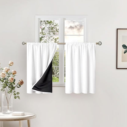 BGment Short Blackout Curtains for Small Window 30 Inch Long, White Thermal Insulated Kitchen Curtains Room Darkening Soundproof Rod Pocket Curtains for Bedroom Bathroom, 2 Panels, 42 Wide