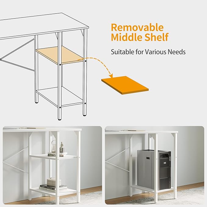 CubiCubi Small Computer Desk, 35 Inch Home Office Desk with Storage Shelves, Study Writing Desk, White