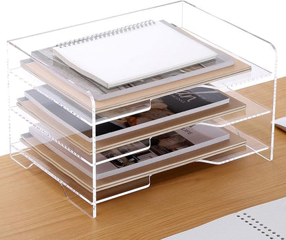 SANRUI Acrylic Paper Organizer Letter Tray for Desk, 3 Tier Enlarged File Sorter,Clear File Holder Desktop Shelf Document Storage for School Office Home