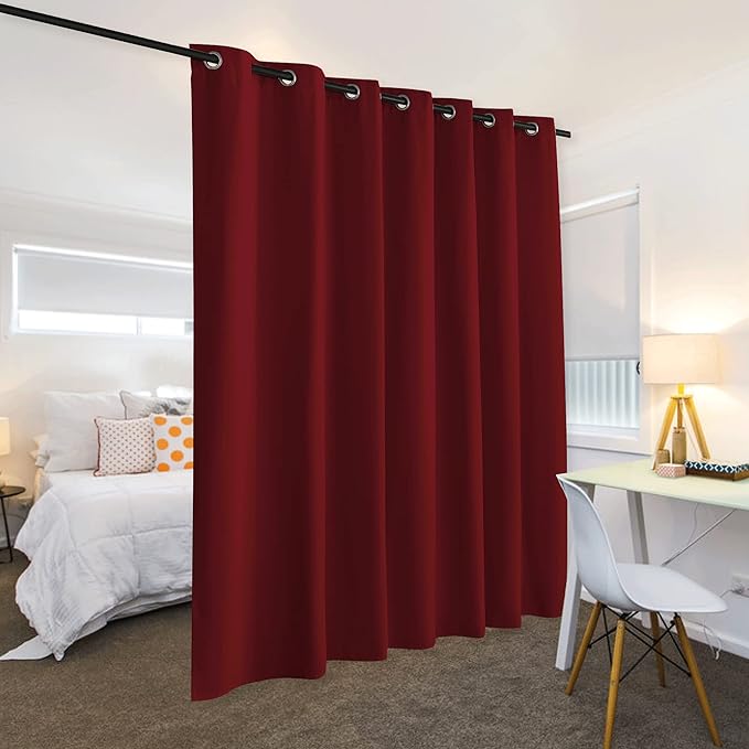 RYB HOME Blackout Room Divider Curtain, Soundproof Privacy Screen Curtains Partitions Shade for Share Space Kids Nursery Bedroom Kitchen, Wide 100 inches x Long 84 inches, Burgundy Red, 1 Piece