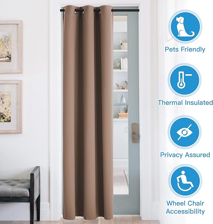 RYB Home Blackout Curtains Thermal Insulating Privacy Temporary Door Curtains for Bedroom Closet Doorway Accordion Door Interior Living Room Kids Nursery Dining, Wide 60 x Long 90 inch, Cappuccino