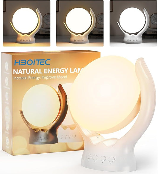 HIBOITEC Light Therapy Lamp, UV-Free 10000 Lux Therapy Light, Rotatable Sunlight Lamp with 3 Color Temperature & 5 Adjustable Brightness Levels & Timer & Memory Function, Home/Office/Decoration