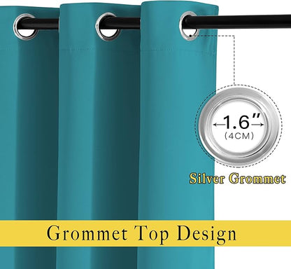 NICETOWN Blackout Curtains 54 inch Length for Bedroom - Grommet Thermal Insulated Solid Window Curtains for Kids Room/Home Office, Peacock Teal, W52 x L54, Set of 2