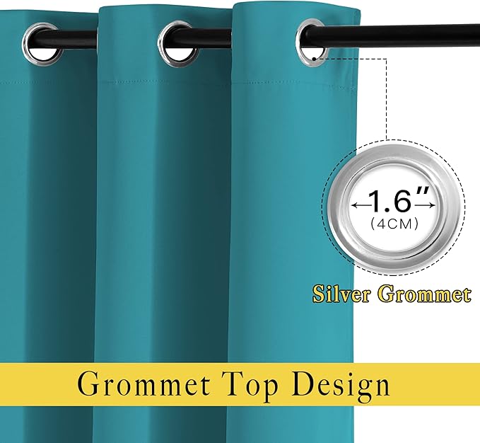 NICETOWN Room Darkening Curtains 108 inch Length - Grommet Thermal Insulated Window Treatments Solid Panels for Living Room/Bedroom/Villa, Peacock Teal, W52 x L108, 1 Pair