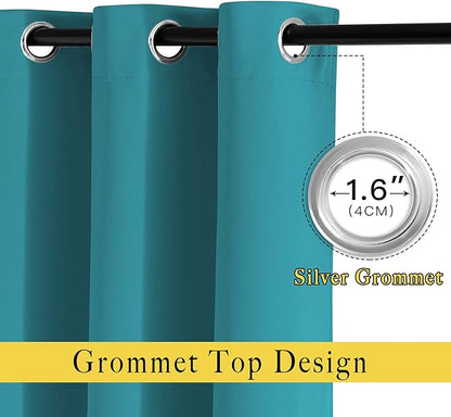 NICETOWN Short Blackout Curtains for Kitchen Window - Grommet Room Darkening Voice Reducing Solid Thermal Curtains & Drapes for Small Windows, Peacock Teal, W34 x L50, 2 Panels