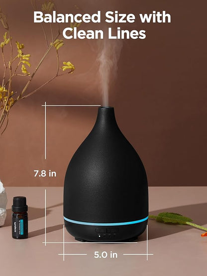 InnoGear Oil Diffuser, 300ML Ceramic Diffuser for Essential Oils Handcrafted Aromatherapy Diffuser Ultrasonic Cool Mist Humidifier with 4 Timers Waterless Auto Off for Room Office, Black