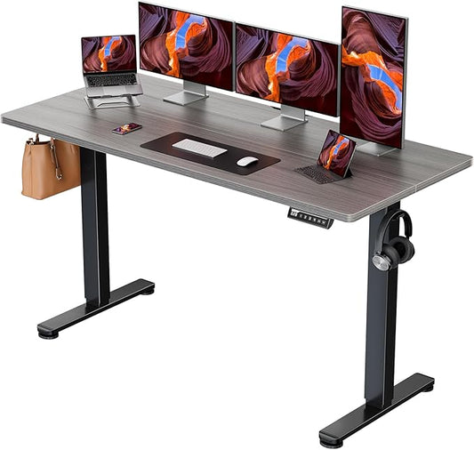 ErGear Height Adjustable Electric Standing Desk, 63 x 28 Inches Large Sit Stand up Desk, Large Memory Computer Home Office Desk with Two-Piece Desktop (Grey)