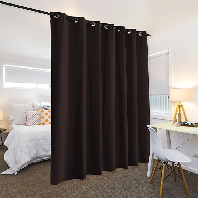 RYB HOME Blackout Curtains Blind Adjustable Room Divider Thermal Insulated Separation Screen for Office/Patio Door/Apartment/Dorm, Wide 120 x Long 108, Brown, 1 Pc