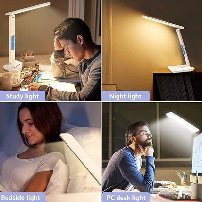 LAOPAO Desk Lamp with Wireless Charger: USB Charging Port, Table Lamp with Clock, Desk Lamps for Home Office College Dorm Room Essentials