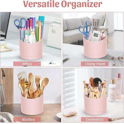 Desk Organizer,360 Degree Rotating Pen Holder for Desk,Nordic Style Pencil Organizer Cup,Modern Office Desk Accessories with 7 Slots Caddy for Desktop,School,Home,Cosmetics(Pink)