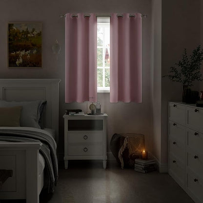 Pink Blackout Curtains for Bedroom 63 Inch Length, Girls Baby Bedroom Curtains Thermal Insulated 100% Light Blocking Soundproof Grommet Kids Curtains for Nursery, Each 42 Inch Wide, 2 Panels