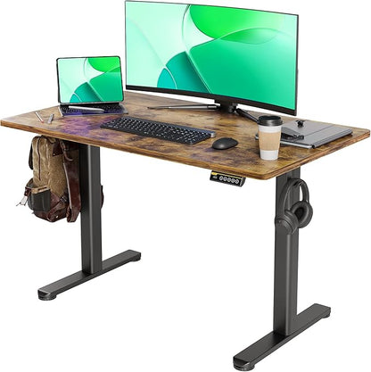 Electric Standing Desk, Adjustable Height Stand up Desk, 24x48 Inches Sit Stand Home Office Desk with Splice Board, Black Frame/Rustic Brown Top