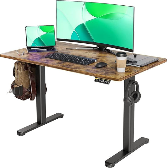 Electric Standing Desk, Adjustable Height Stand up Desk, 24x48 Inches Sit Stand Home Office Desk with Splice Board, Black Frame/Rustic Brown Top