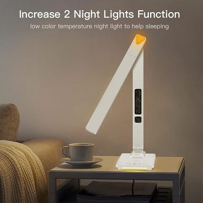 LED Desk Lamp with Wireless Charger: Desk Lamps for Home Office Bedroom, 5 Color Modes & Brightness Dimmable, 2 Night Light