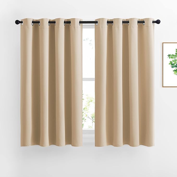 NICETOWN Bedroom Blackout Curtains and Drapes - Window Treatment Thermal Insulated Solid Grommet Blackout Draperies for Bedroom (Set of 2 Panels, 52 by 54 Inch, Biscotti Beige)