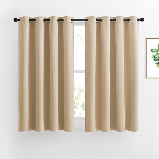 NICETOWN Bedroom Blackout Curtains and Drapes - Window Treatment Thermal Insulated Solid Grommet Blackout Draperies for Bedroom (Set of 2 Panels, 52 by 54 Inch, Biscotti Beige)