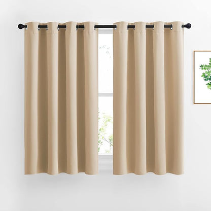 NICETOWN Bedroom Curtains Room Darkening Drapes - Biscotti Beige Curtains/Panels for Bedroom, Grommet Top, 2-Pack, 52 x 45 inches Long, Thermal Insulated, Privacy Assured