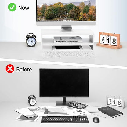 Zimilar Monitor Stand Riser, 2 Tiers Laptop Computer Monitor Riser for PC Screen, iMac, Desktop Wooden Screen Monitor Stand Riser with Storage Organizer for Home Office