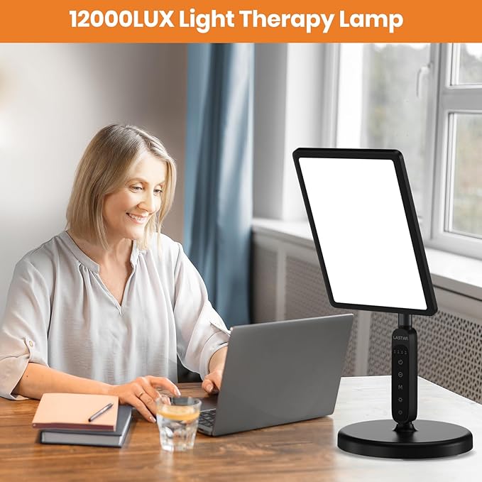 LASTAR Light Therapy Lamp, 12000LUX Therapy Light Full Spectrum Sun Lamp,Remote Control/4 Color Temperature/5 Brightness/4 Timer/3 Height Floor Sunlight Therapy Lamp