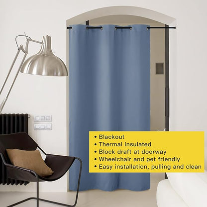 NICETOWN Faux Folding Accordion Doors, Front Door Curtains, Privacy Blackout Cloth Fabric, Living Room Bedroom Divider/Sliding Patio Decor Decoration (1 PCs, 9ft Tall x 5ft Wide, Stone Blue)